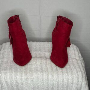 TORRID Red Faux Suede Side Bow Studded Pointed Toe Booties Size 11W